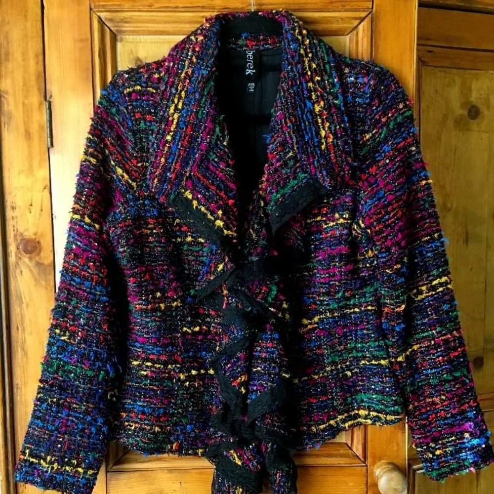 Berek Ruffle Shawl Collar Tweed Harmony Jacket. Size Petite XS